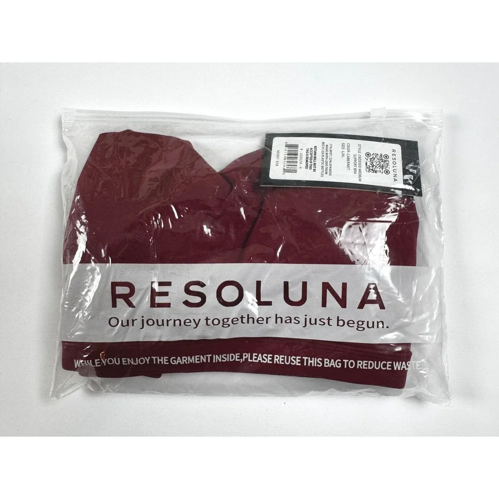 Resoluna Crossed Back Medium Support Sports Bra Cabernet L/XL New With‎ Tags